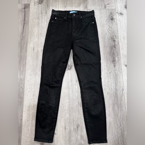 7 for all Mankind The High Waist Ankle Skinny With Faux Pockets in Black Coated - Picture 2 of 6